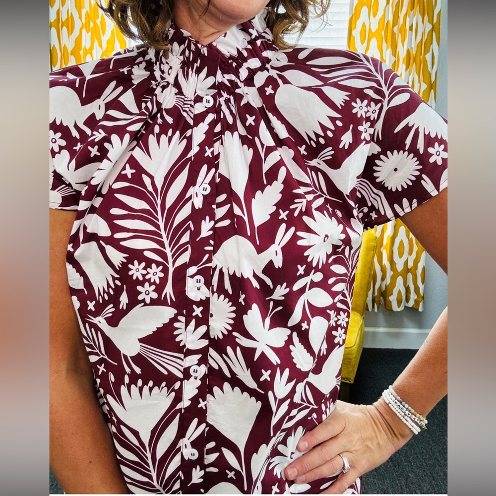 PALMER LAYERZ TOP Floral Animal Print Burgundy and White